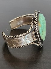 Old Vintage FRED HARVEY ERA Navajo Turquoise Sterling LARGE Bracelet READ - Additional view 1