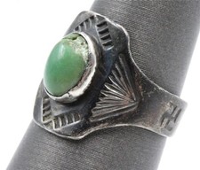 VINTAGE FRED HARVEY ERA NAVAJO WHIRLING LOG STERLING SILVER TURQUOISE 4.25 RING - Additional view 2