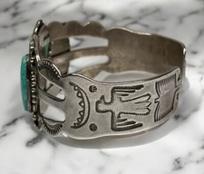 Native American Sterling Silver Fred Harvey Era Turquoise Bracelet - Additional view 1