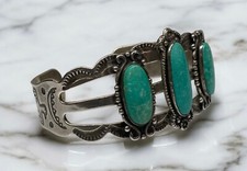 Native American Sterling Silver Fred Harvey Era Turquoise Bracelet - Additional view 4