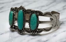 Native American Sterling Silver Fred Harvey Era Turquoise Bracelet