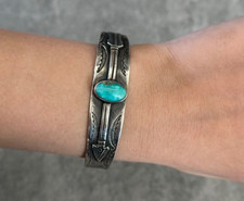 OLD FRED HARVEY ERA 1940's Native American Navajo Turquoise Sterling Bracelet - Additional view 2