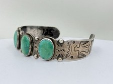 Navajo Native American Fred Harvey Era Turquoise Sterling Silver Cuff Bracelet - Additional view 1