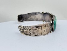 Navajo Native American Fred Harvey Era Turquoise Sterling Silver Cuff Bracelet - Additional view 4