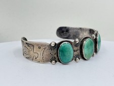 Navajo Native American Fred Harvey Era Turquoise Sterling Silver Cuff Bracelet - Additional view 5