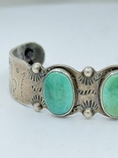 Navajo Native American Fred Harvey Era Turquoise Sterling Silver Cuff Bracelet - Additional view 7