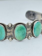Navajo Native American Fred Harvey Era Turquoise Sterling Silver Cuff Bracelet - Additional view 8