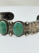 Navajo Native American Fred Harvey Era Turquoise Sterling Silver Cuff Bracelet - Additional view 9