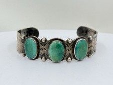 Navajo Native American Fred Harvey Era Turquoise Sterling Silver Cuff Bracelet