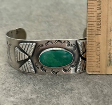Vintage FRED HARVEY ERA Navajo Turquoise Thunderbird Sterling Bracelet 6.75 in - Additional view 11