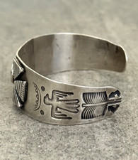 Vintage FRED HARVEY ERA Navajo Turquoise Thunderbird Sterling Bracelet 6.75 in - Additional view 5