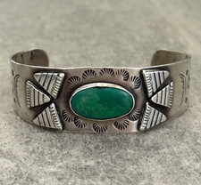 Vintage FRED HARVEY ERA Navajo Turquoise Thunderbird Sterling Bracelet 6.75 in