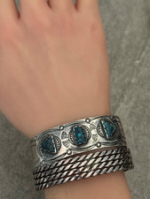 Old Vintage Fred Harvey Era Navajo LONE MOUNTAIN Turquoise silver Bracelet 6.5in - Additional view 2