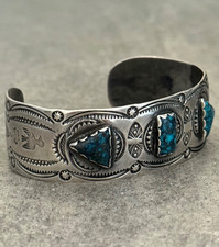 Old Vintage Fred Harvey Era Navajo LONE MOUNTAIN Turquoise silver Bracelet 6.5in - Additional view 3