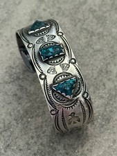 Old Vintage Fred Harvey Era Navajo LONE MOUNTAIN Turquoise silver Bracelet 6.5in - Additional view 5