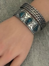 Old Vintage Fred Harvey Era Navajo LONE MOUNTAIN Turquoise silver Bracelet 6.5in - Additional view 6