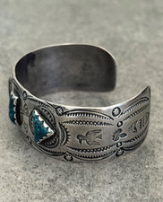Old Vintage Fred Harvey Era Navajo LONE MOUNTAIN Turquoise silver Bracelet 6.5in - Additional view 8