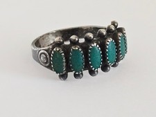 VTG Fred Harvey Era Native American Sterling Silver Green Stone Petit Point Ring - Additional view 1