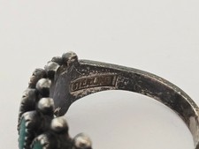 VTG Fred Harvey Era Native American Sterling Silver Green Stone Petit Point Ring - Additional view 4