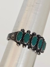 VTG Fred Harvey Era Native American Sterling Silver Green Stone Petit Point Ring - Additional view 6