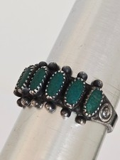 VTG Fred Harvey Era Native American Sterling Silver Green Stone Petit Point Ring - Additional view 7