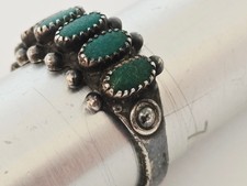 VTG Fred Harvey Era Native American Sterling Silver Green Stone Petit Point Ring - Additional view 8