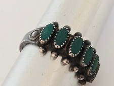 VTG Fred Harvey Era Native American Sterling Silver Green Stone Petit Point Ring - Additional view 9