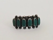 VTG Fred Harvey Era Native American Sterling Silver Green Stone Petit Point Ring