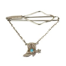 Old Fred Harvey Era Navajo Sterling Silver Turquoise Boot Tie Clip