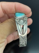 Fred Harvey Era VTG Native American Sterling Silver .925 Turquoise Cuff Bracelet - Additional view 4