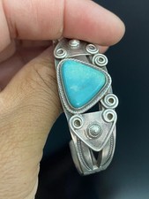 Fred Harvey Era VTG Native American Sterling Silver .925 Turquoise Cuff Bracelet - Additional view 5