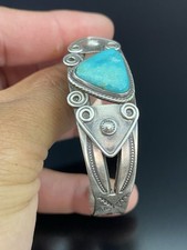 Fred Harvey Era VTG Native American Sterling Silver .925 Turquoise Cuff Bracelet - Additional view 6