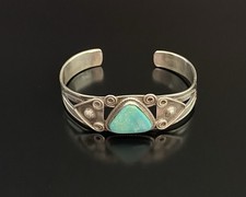 Fred Harvey Era VTG Native American Sterling Silver .925 Turquoise Cuff Bracelet