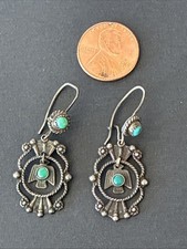 EARLY FRED HARVEY ERA Navajo Turquoise THUNDERBIRD Sterling Earrings - Additional view 3