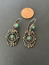 EARLY FRED HARVEY ERA Navajo Turquoise THUNDERBIRD Sterling Earrings