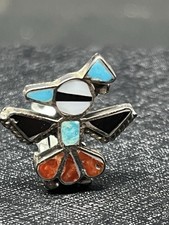 Zuni THUNDERBIRD Inlayed Earrings STERLING SILVER Fred Harvey Era Clip 1926 Pat - Additional view 2