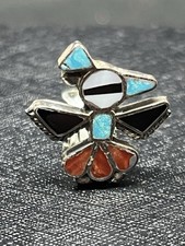 Zuni THUNDERBIRD Inlayed Earrings STERLING SILVER Fred Harvey Era Clip 1926 Pat - Additional view 3