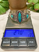 Fred Harvey Era Bell Trading Post Turquoise Three Stone Sterling Cuff Bracelet - Additional view 12