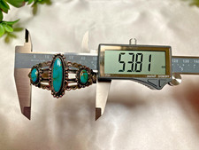 Fred Harvey Era Bell Trading Post Turquoise Three Stone Sterling Cuff Bracelet - Additional view 14