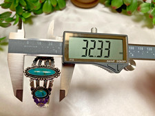 Fred Harvey Era Bell Trading Post Turquoise Three Stone Sterling Cuff Bracelet - Additional view 15