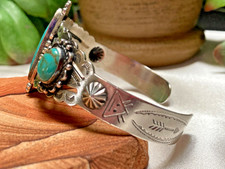 Fred Harvey Era Bell Trading Post Turquoise Three Stone Sterling Cuff Bracelet - Additional view 3
