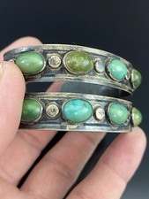 Early Fred Harvey Era Native American Sterling Turquoise Navajo Cuff Bracelet - Additional view 1