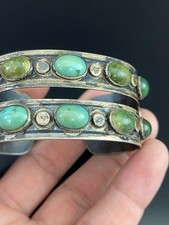 Early Fred Harvey Era Native American Sterling Turquoise Navajo Cuff Bracelet - Additional view 2