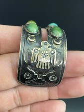 Early Fred Harvey Era Native American Sterling Turquoise Navajo Cuff Bracelet - Additional view 5