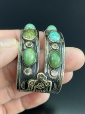 Early Fred Harvey Era Native American Sterling Turquoise Navajo Cuff Bracelet - Additional view 6