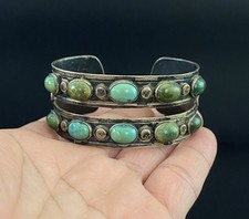 Early Fred Harvey Era Native American Sterling Turquoise Navajo Cuff Bracelet