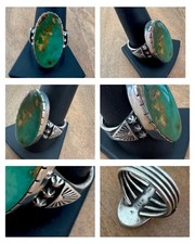 Fred Harvey Era Natural Royston turquoise Albert Jake Navajo Large ring 10.5 - Additional view 1