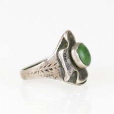 Old 1930's Navajo Fred Harvey Coin Silver Turquoise Thunderbird Ring Sz 1.75 - Additional view 2