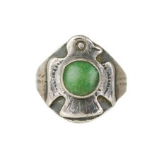 Old 1930's Navajo Fred Harvey Coin Silver Turquoise Thunderbird Ring Sz 1.75
