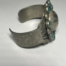 Vintage Fred Harvey Era Native American Silver Tone Cuff Bracelet - Additional view 2